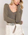 POL Studded Ribbed V-Neck Top