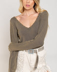 POL Studded Ribbed V-Neck Top