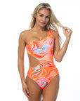 Wave Printed One Shoulder One-Piece Swimsuit