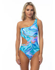 Wave Printed One Shoulder One-Piece Swimsuit