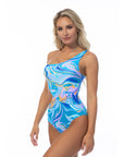 Wave Printed One Shoulder One-Piece Swimsuit