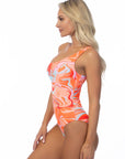 Wave Printed One Shoulder One-Piece Swimsuit