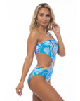 Wave Printed One Shoulder One-Piece Swimsuit