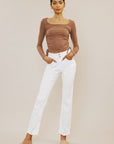 High Rise Slim Straight Jeans in White Denim - Online Only