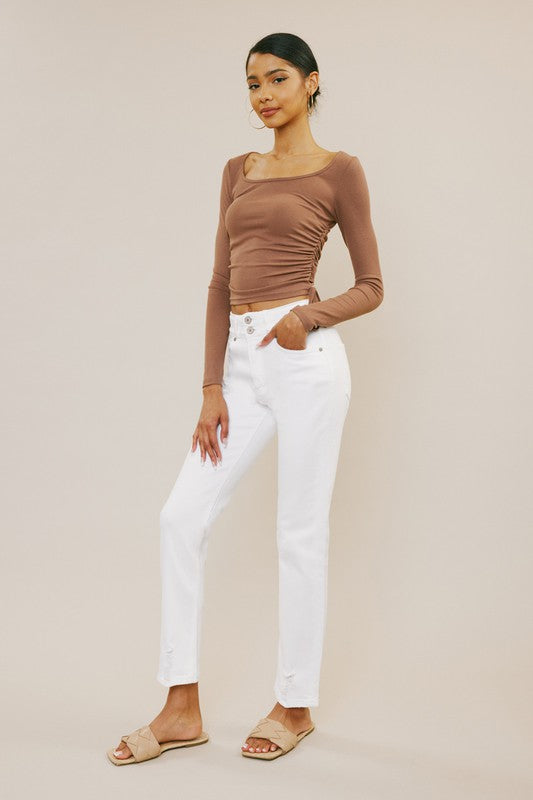 High Rise Slim Straight Jeans in White Denim - Online Only