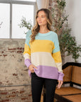 Sew In Love Full Size Color Block Exposed Seam Sweater