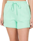 Zenana Cotton Drawstring Shorts in Ash Blue - My Pampered Life Seattle