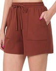 Zenana Cotton Drawstring Shorts in Ash Blue - My Pampered Life Seattle