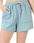 Zenana Cotton Drawstring Shorts in Ash Blue - My Pampered Life Seattle