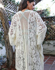 Leto Accessories Floral Lace Textured Kimono