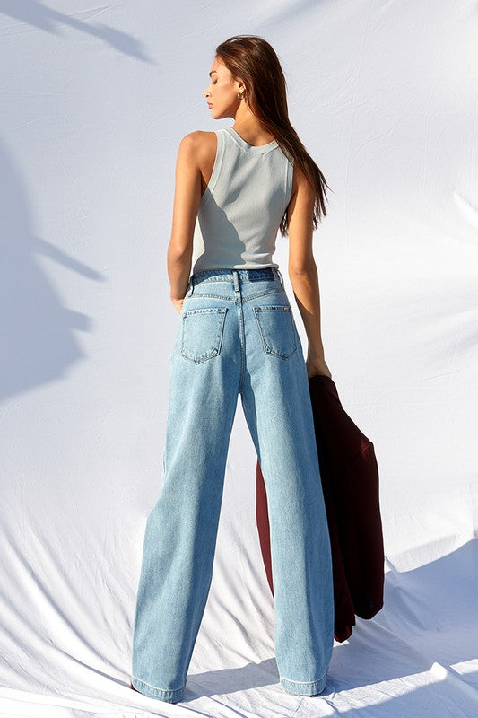 Denim Lab USA Super High Waist Wide Straight Jeans