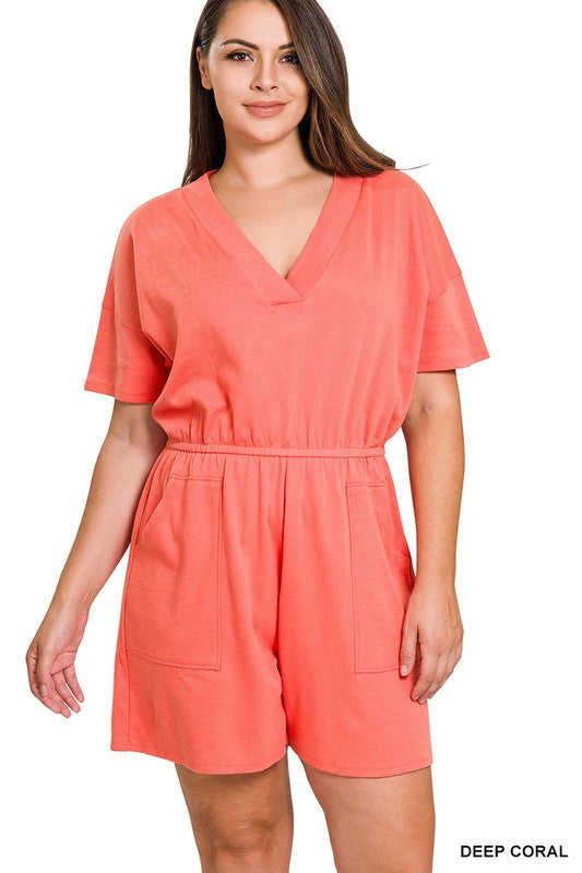 Sz 3X Zenana Plus Drop Shoulder V-Neck Romper