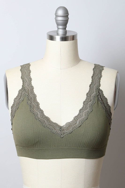 Leto Accessories Lace Trim Padded Bralette