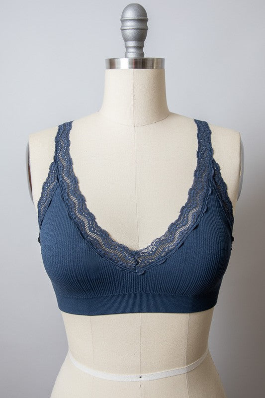 Leto Accessories Lace Trim Padded Bralette