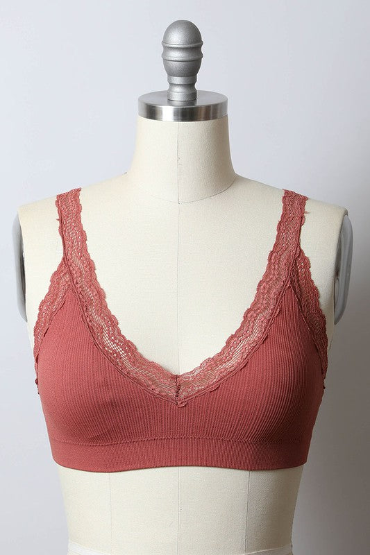 Leto Accessories Lace Trim Padded Bralette