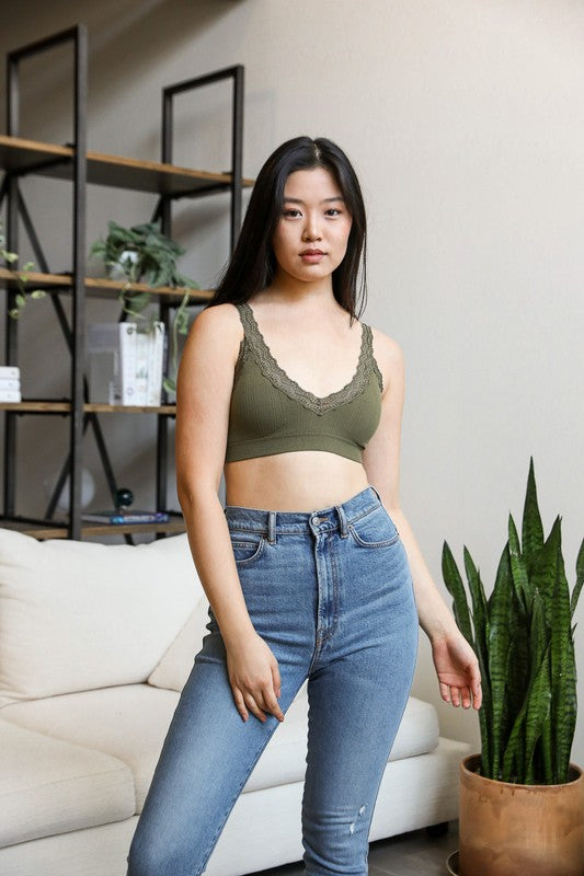 Leto Accessories Lace Trim Padded Bralette
