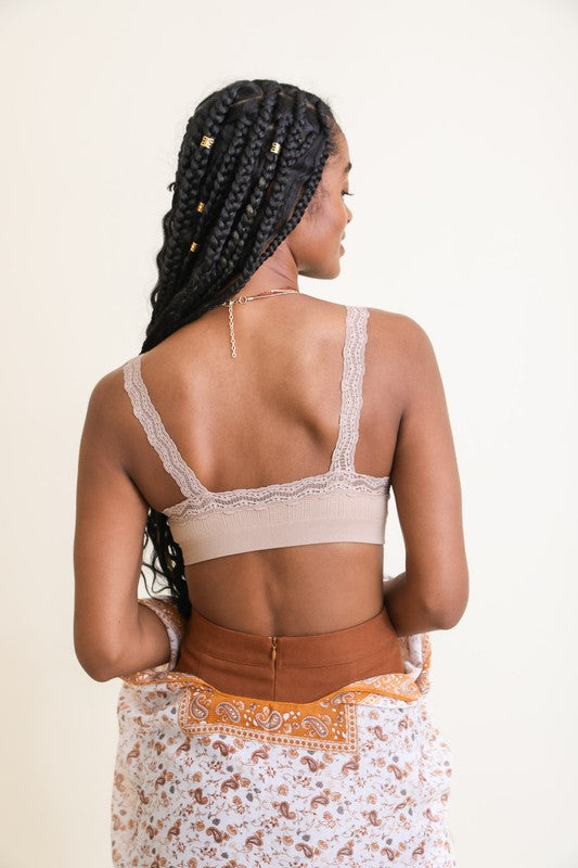 Leto Accessories Lace Trim Padded Bralette
