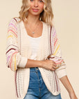 Haptics Full Size Striped Crochet Open Front Cardigan