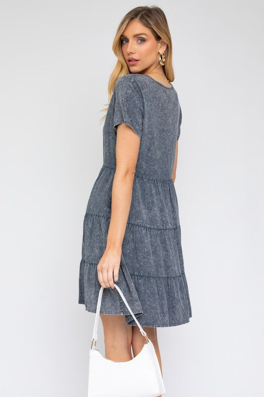 Gilli Washed Baby Doll Mini Dress - Online Only