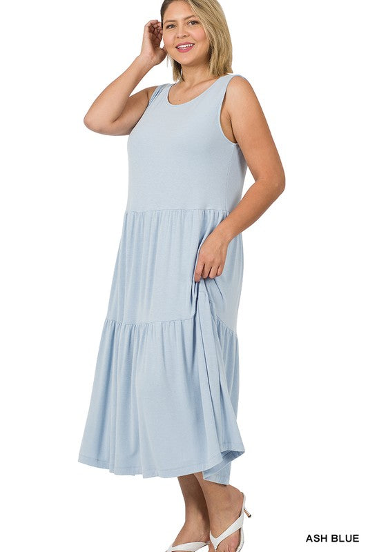 Zenana Plus Sleeveless Tiered Midi Dress - Online Only