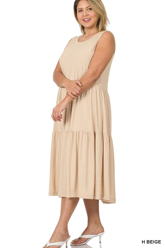 Zenana Plus Sleeveless Tiered Midi Dress - Online Only