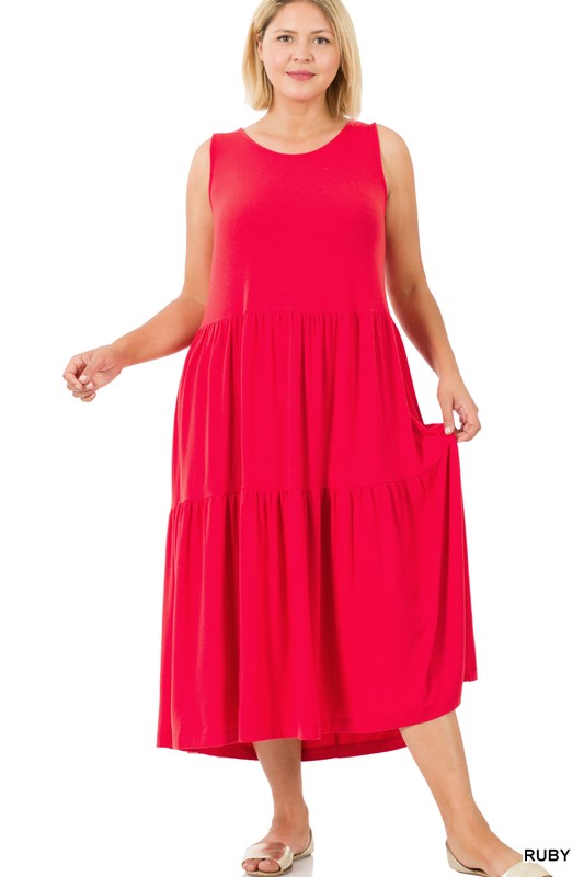 Zenana Plus Sleeveless Tiered Midi Dress - Online Only