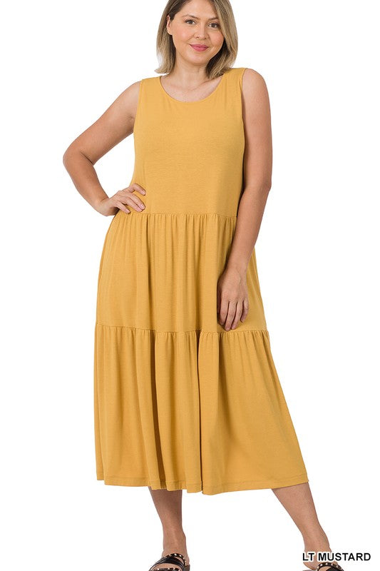 Zenana Plus Sleeveless Tiered Midi Dress - Online Only