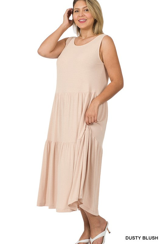 Zenana Plus Sleeveless Tiered Midi Dress - Online Only