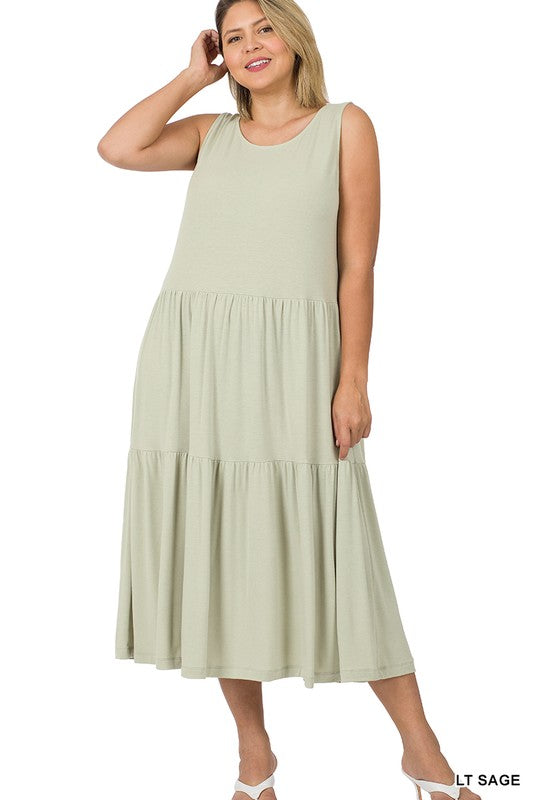 Zenana Plus Sleeveless Tiered Midi Dress - Online Only