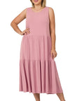 Zenana Plus Sleeveless Tiered Midi Dress - Online Only