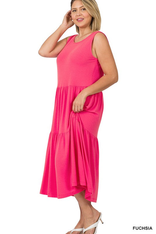 Zenana Plus Sleeveless Tiered Midi Dress - Online Only