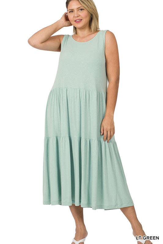 Zenana Plus Sleeveless Tiered Midi Dress - Online Only