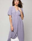 Gilli Solid V-Neck Midi Dress with Front Knot