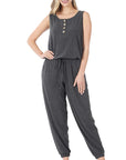 Zenana Sleeveless Jogger Jumpsuit in Charcoal - Online Only