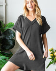 Heimish Full Size Short Sleeve Ribbed Romper with Pockets