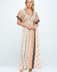 Renee C. Boho Print Kimono Maxi Dress with Side Slit