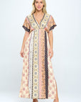 Renee C. Boho Print Kimono Maxi Dress with Side Slit