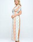 Renee C. Boho Print Kimono Maxi Dress with Side Slit