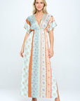 Renee C. Boho Print Kimono Maxi Dress with Side Slit