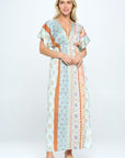 Renee C. Boho Print Kimono Maxi Dress with Side Slit