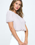 Renee C. Round neck Puff Sleeve Top with Embroidery