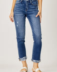 Risen Full Size High-Rise Frayed Cuffed Straight Jeans