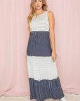 Plus Sleeveless Stripe Tiered Maxi Dress