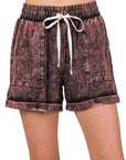 Zenana Mineral Wash Drawstring Cuffed Shorts - Online Only
