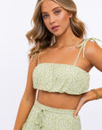 LE LIS Tie Strap Ruched Crop Top