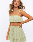 LE LIS Tie Strap Ruched Crop Top