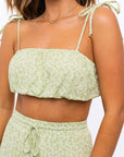 LE LIS Tie Strap Ruched Crop Top