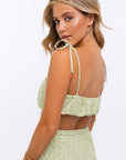 LE LIS Tie Strap Ruched Crop Top