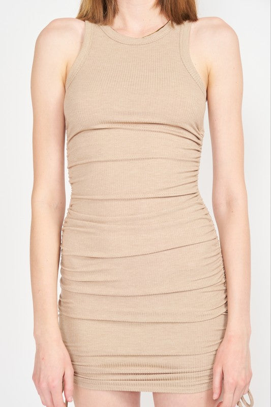 Emory Park Racer Neck Ruched Mini Dress