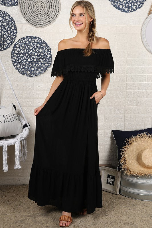 Off the Shoulder Flowy Maxi Dress - Online Only